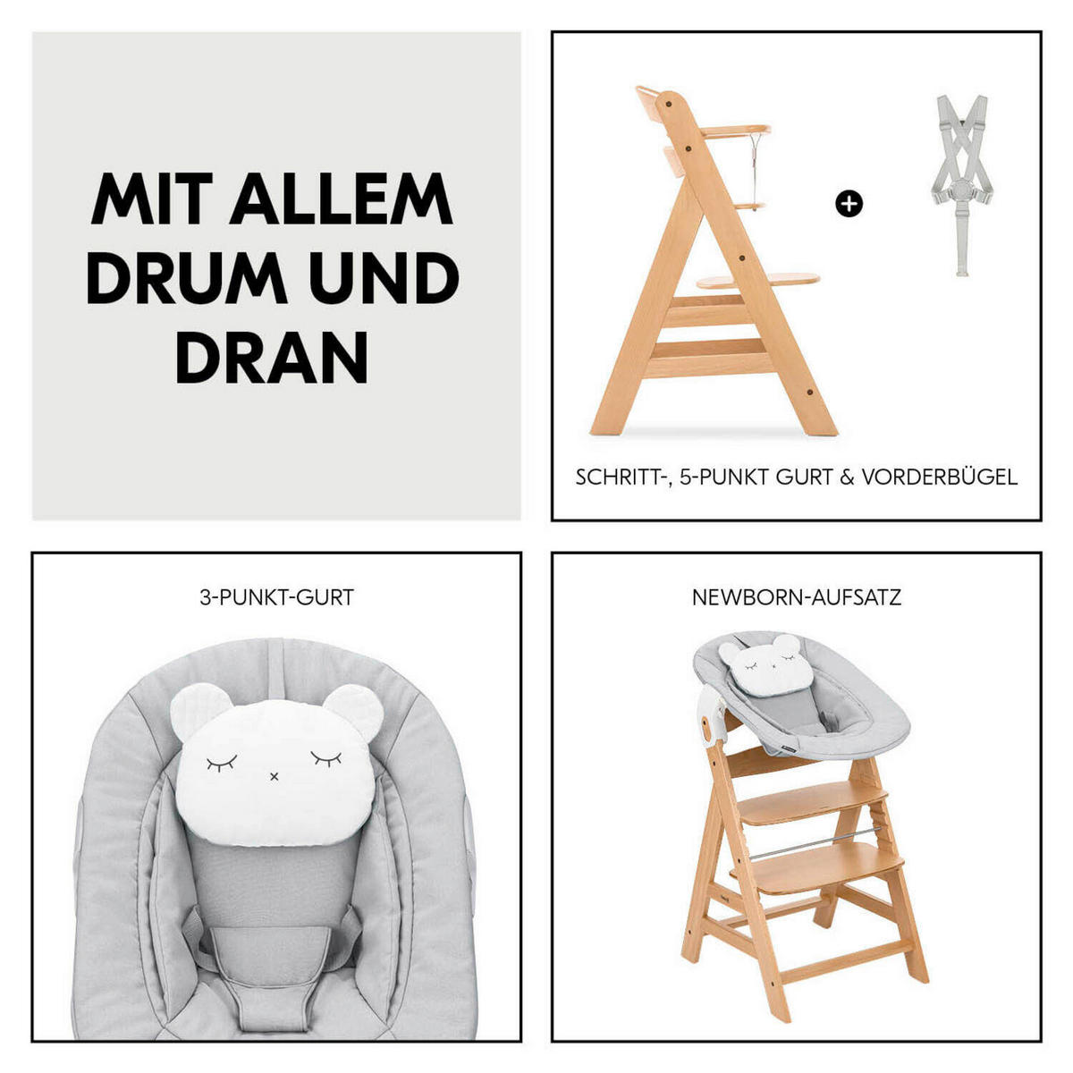 HOCHSTUHL-SET Apha Newborn Set Naturfarben, Hellgrau Nature Grey  - Hellgrau/Naturfarben, Basics, Holz/Textil (65/93,5/49cm) - Hauck