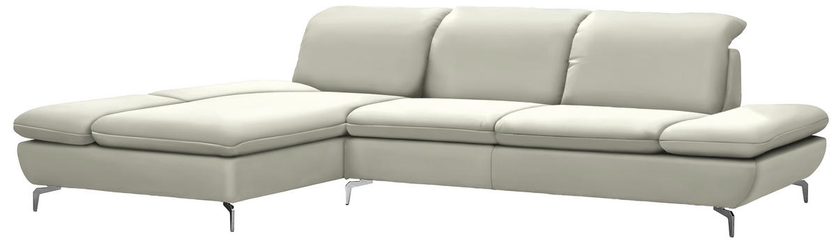 ECKSOFA in Echtleder Weiß  200/315 cm  - Silberfarben/Weiß, Design, Leder/Metall (200/315cm) - Chilliano