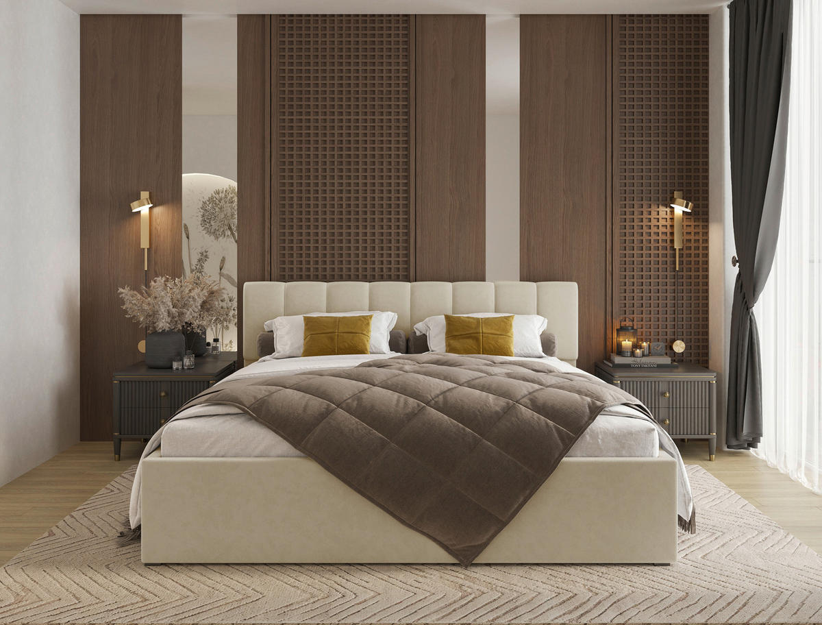 POLSTERBETT 180/200 cm  in Creme  - Creme/Schwarz, Design, Holz/Kunststoff (180/200cm) - Stylife
