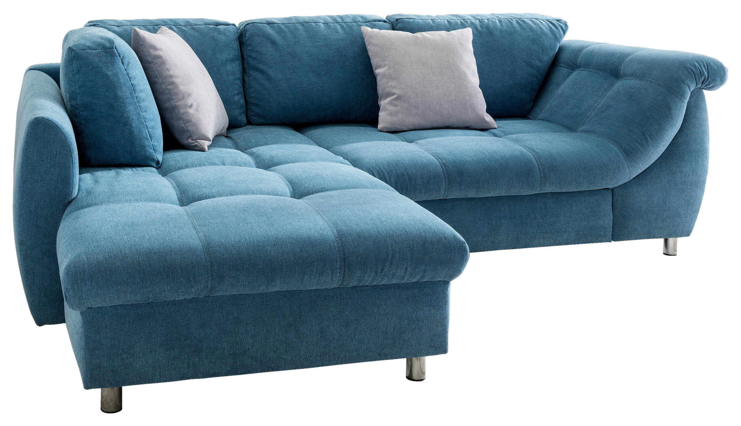 ECKSOFA Blau Mikrofaser  - Chromfarben/Blau, Design, Kunststoff/Textil (190/250cm) - Livetastic