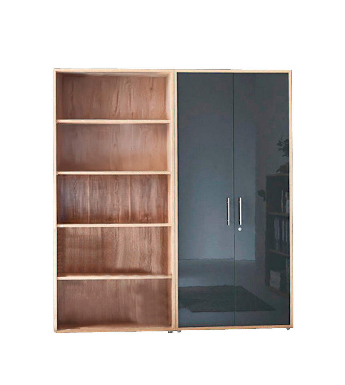 BÜRO in verschiedenen Holz-Dekoren erhältlich, Schreibtisch seitenverkehrt montierbar, abschließbar Sonoma Eiche, Anthrazit Hochglanz - Anthrazit Hochglanz/Sonoma Eiche, MODERN, Holzwerkstoff - MID.YOU