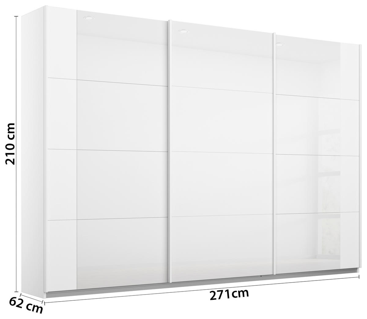 SCHWEBETÜRENSCHRANK in Weiss, Weiss Hochglanz  - Weiss Hochglanz/Weiss, Modern, Glas/Holzwerkstoff (271/210/62cm) - Rauch Möbel