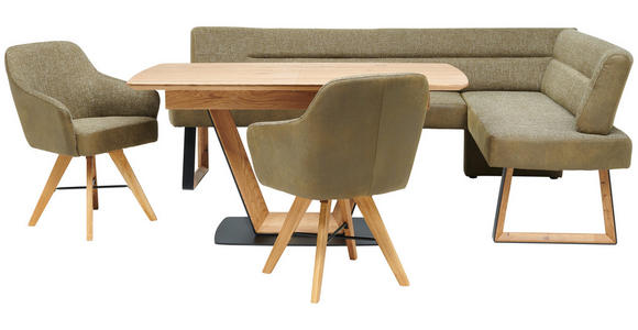 ECKBANK 215/173 cm Webstoff Grün, Eichefarben Eiche massiv Holz, Metall - Eichefarben/Schwarz, KONVENTIONELL, Holz/Textil (215/173cm) - Voleo