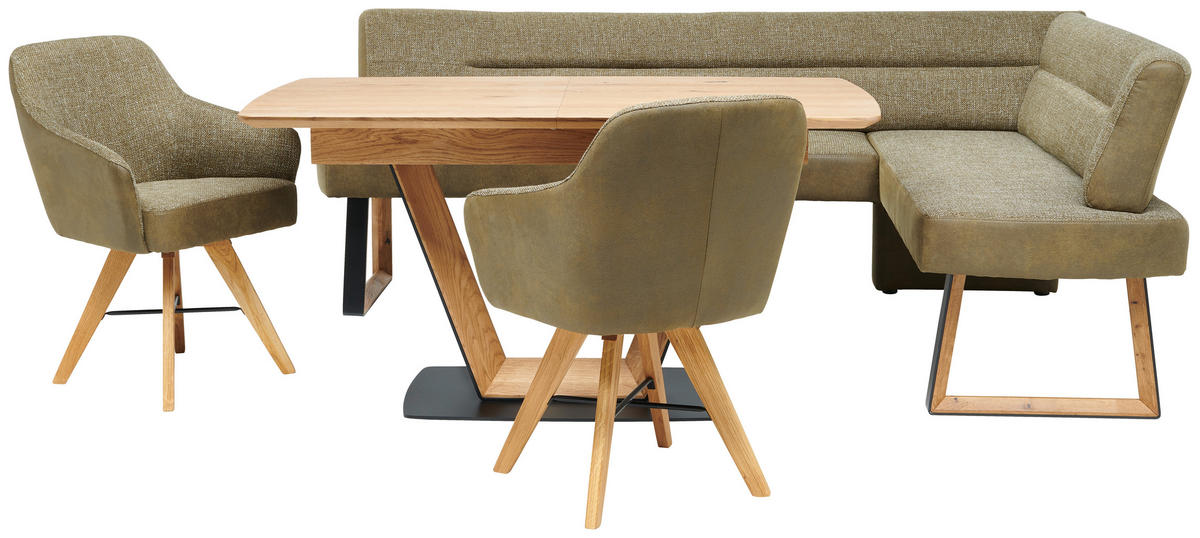 ECKBANK 215/173 cm Webstoff Grün, Eichefarben Eiche massiv Holz, Metall   - Eichefarben/Schwarz, KONVENTIONELL, Holz/Textil (215/173cm) - Voleo