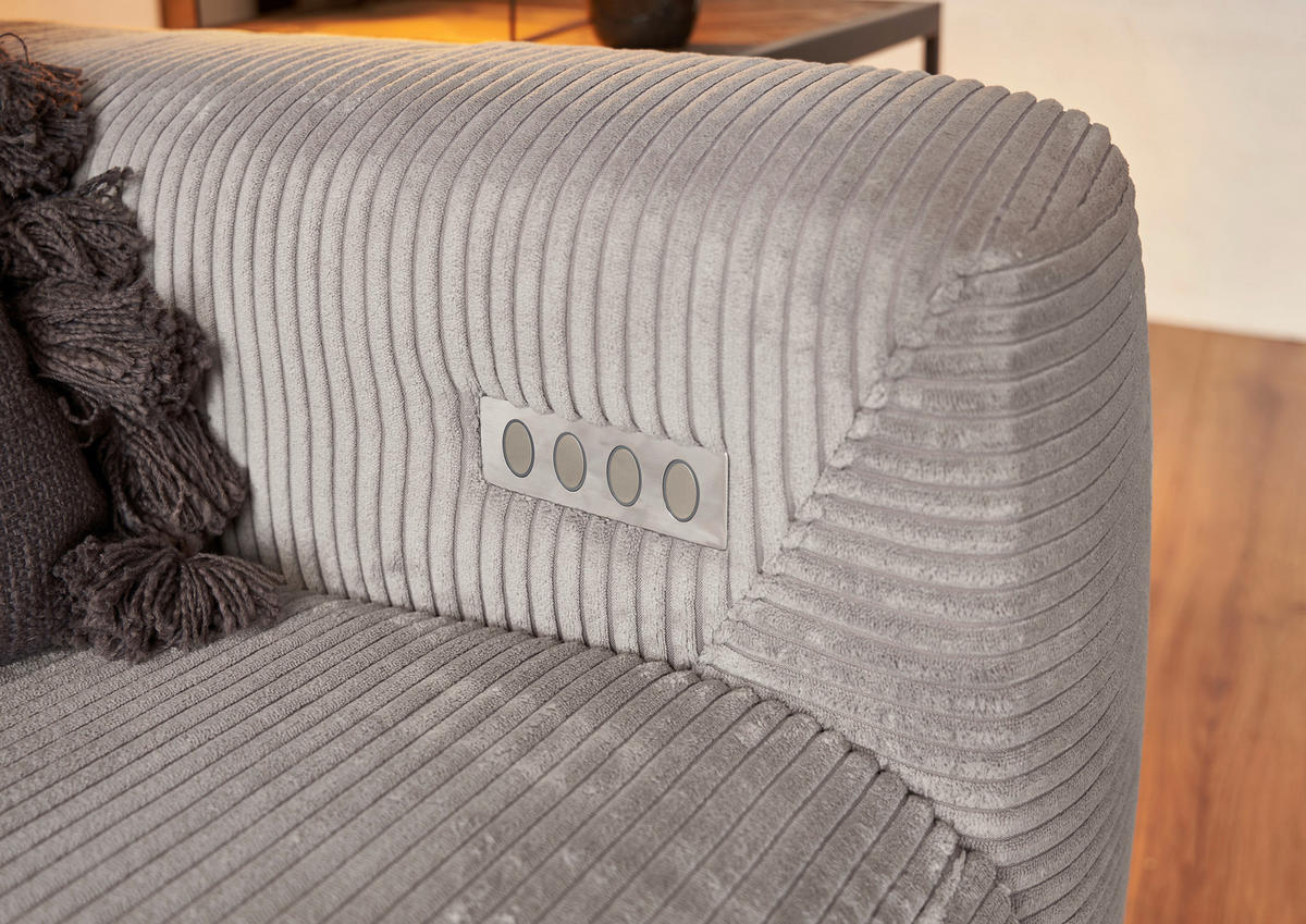 ECKSOFA Grau Cord  - Schwarz/Grau, KONVENTIONELL, Textil/Metall (180/266cm) - Hom`in