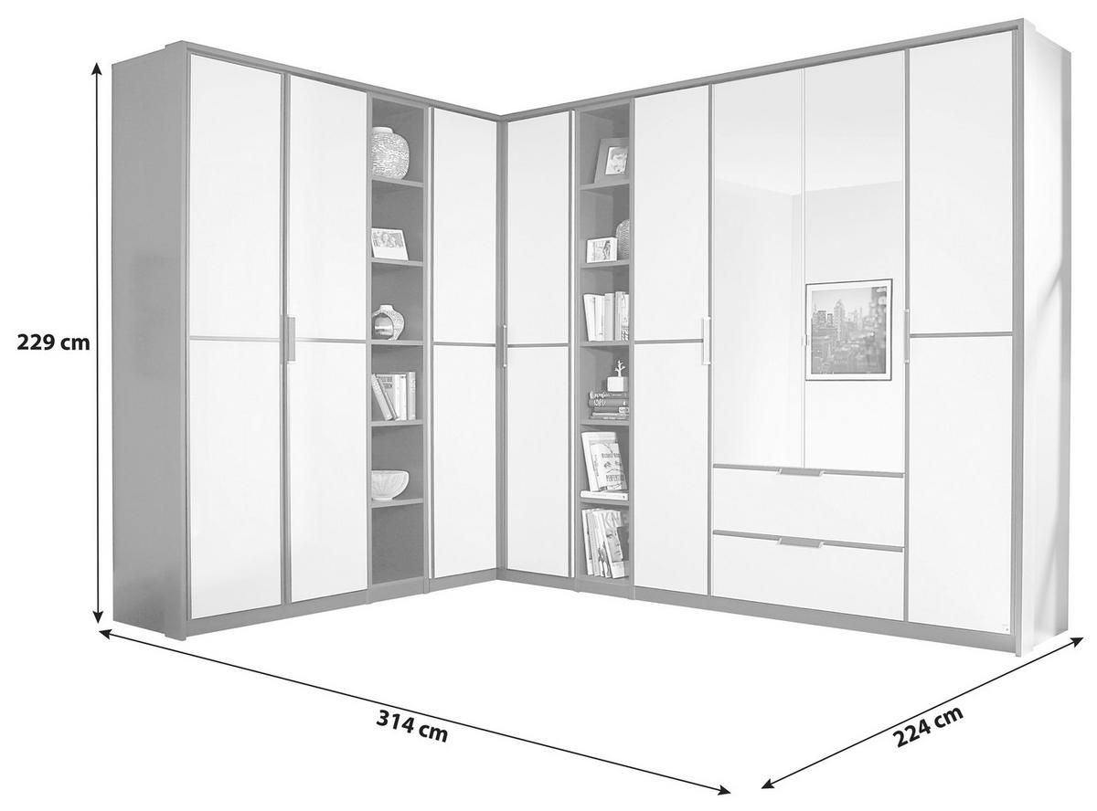 ROHOVÁ ŠATNÍKOVÁ SKRIŇA, sivá, biela,  - sivá/biela, Design, kompozitné drevo (224/314cm) - MID.YOU