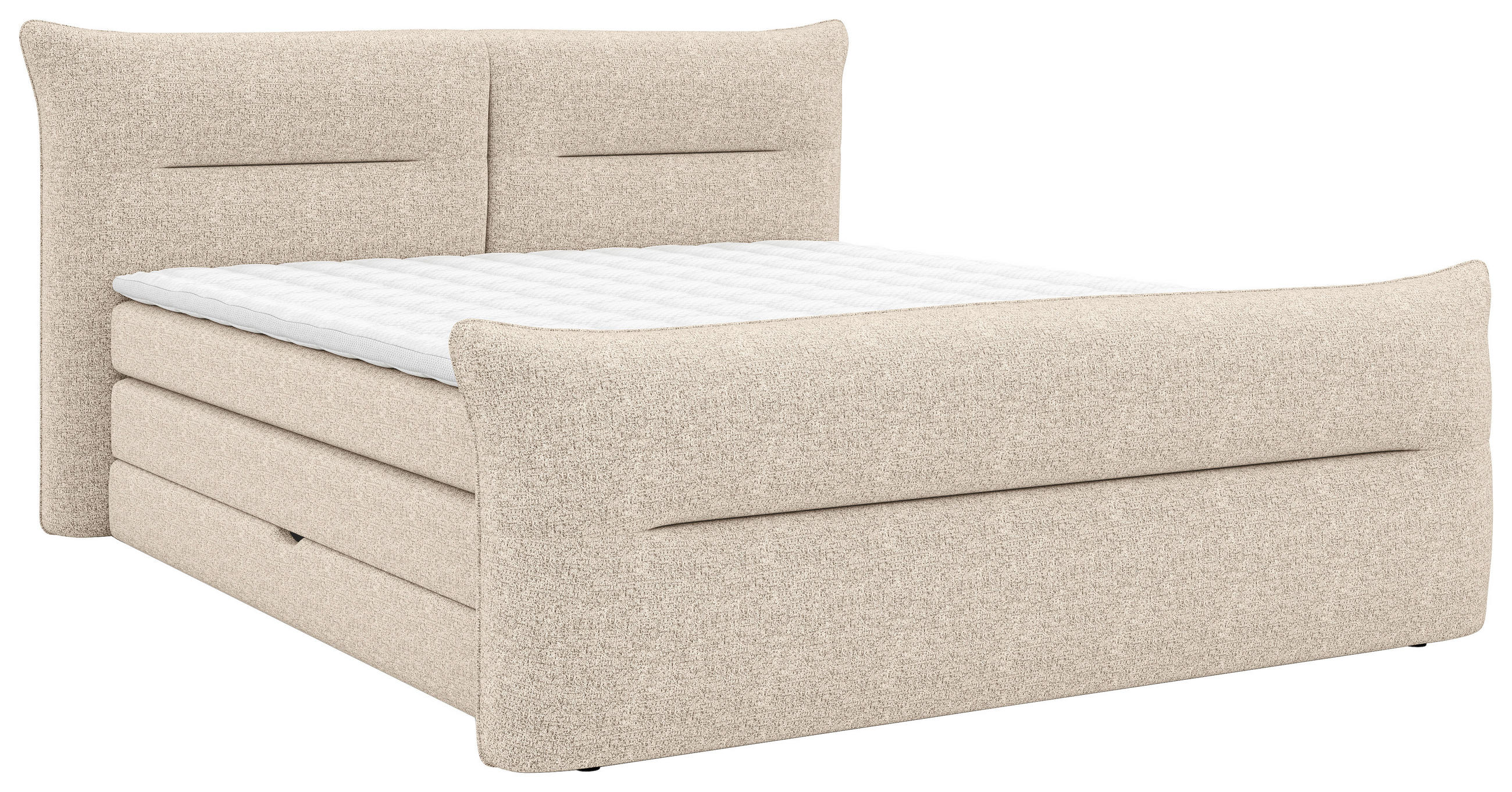 BOXSPRINGBETT 180/200 cm,  in Beige, gepolstertes Kopfteil, Bettkasten, Topper, Matratzen, H2 + H2 = mittel  - Beige/Schwarz, Design, Kunststoff/Textil (180/200cm) - Chameo