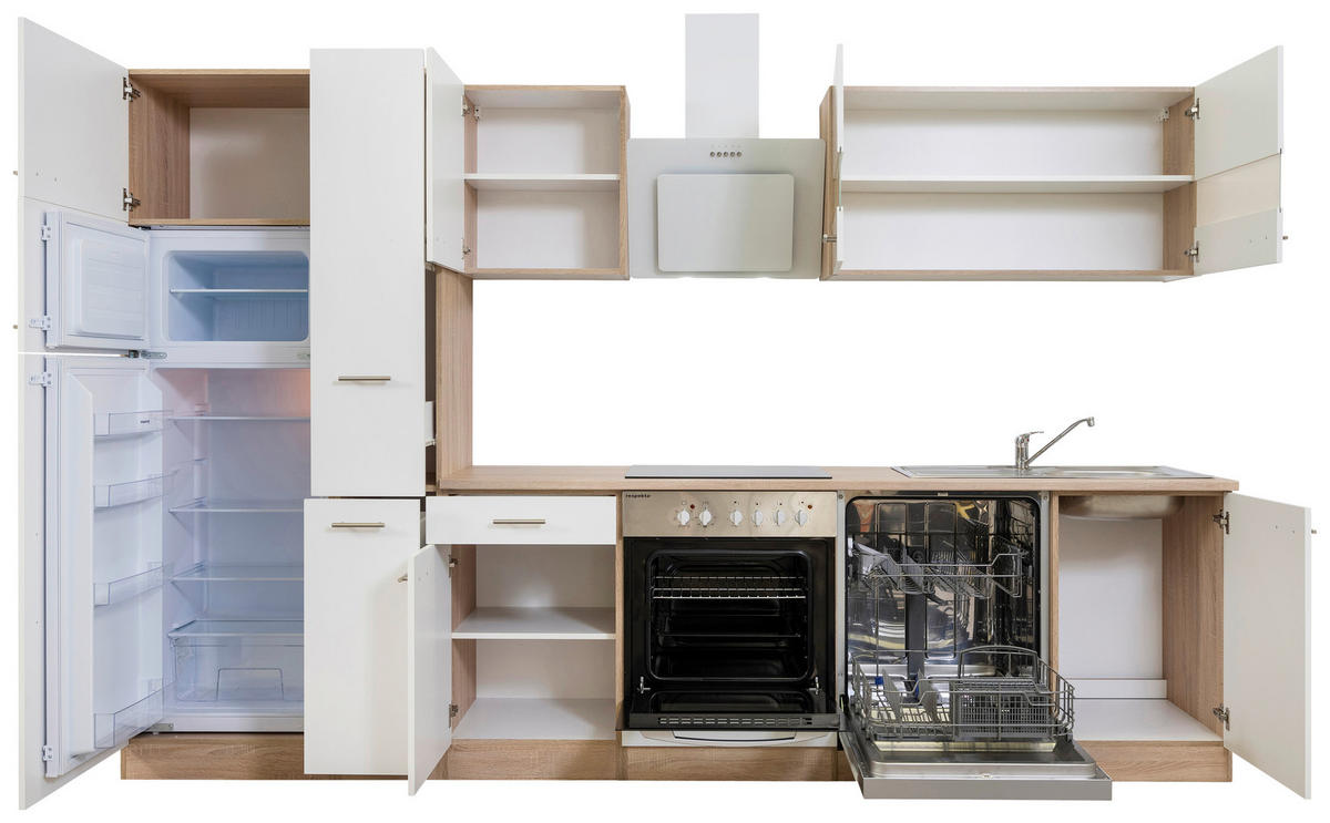 KÜCHENBLOCK 310 cm   in Weiss, Eichefarben  - Weiss/Eichefarben, Basics, Holzwerkstoff (310cm) - Respekta