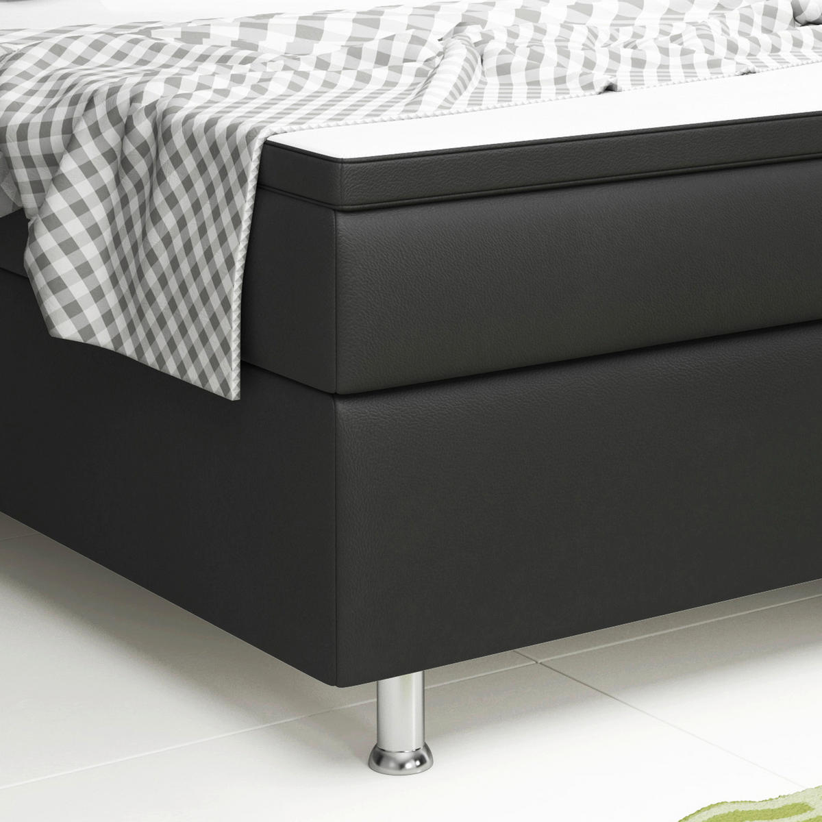 BOXSPRINGBETT 180/200 cm  in Schwarz  - Silberfarben/Schwarz, KONVENTIONELL, Leder/Textil (180/200cm) - MID.YOU