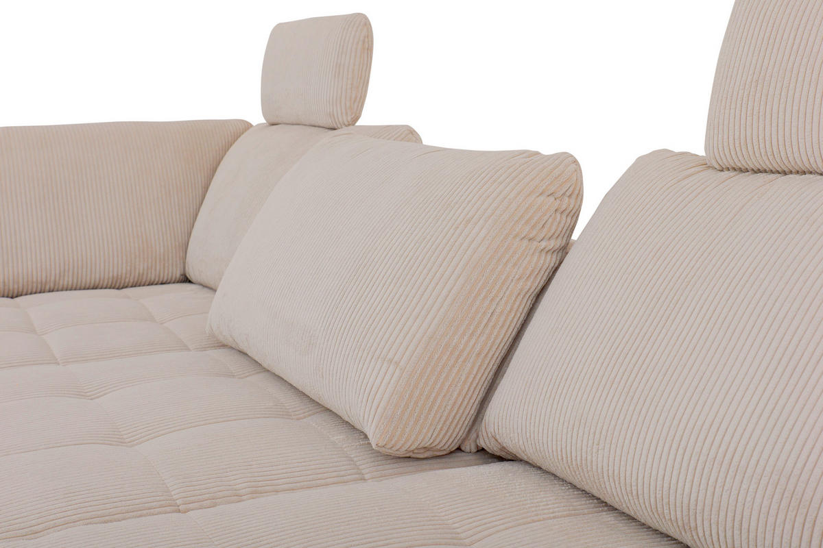 ECKSOFA in Cord, Velours Ecru  - Ecru/Schwarz, Design, Textil/Metall (197/291cm) - Beldomo Style
