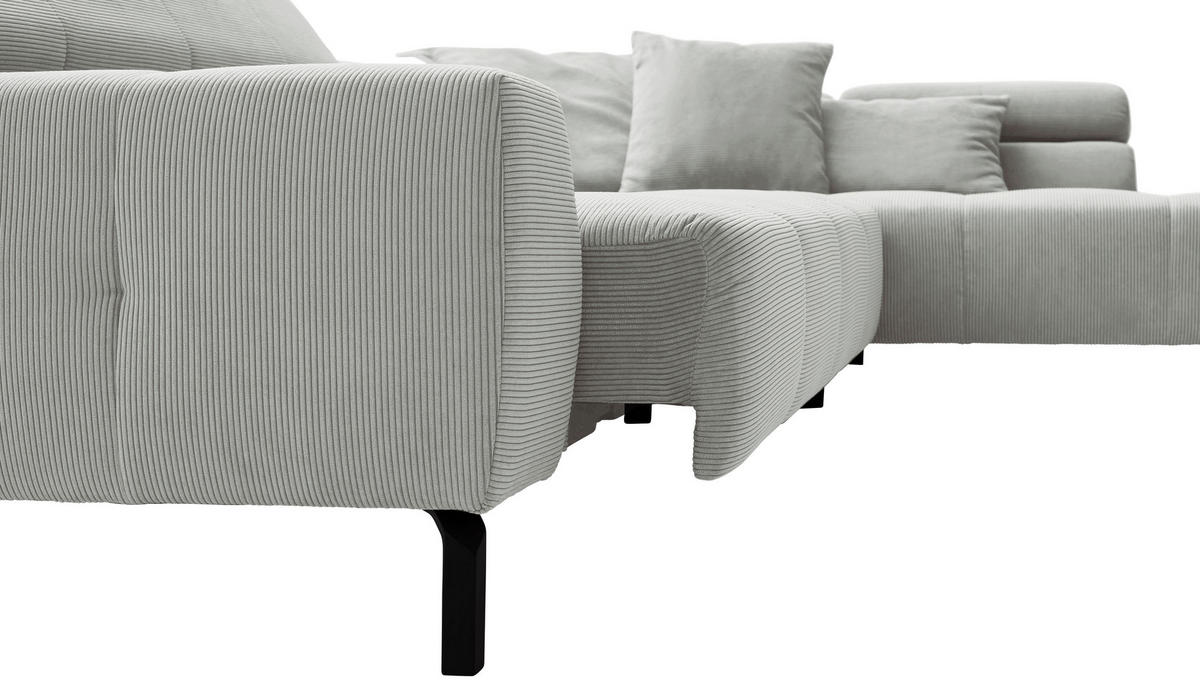 ECKSOFA in Feincord Hellgrau  - Hellgrau/Schwarz, Konventionell, Textil/Metall (311/219cm) - Hom`in