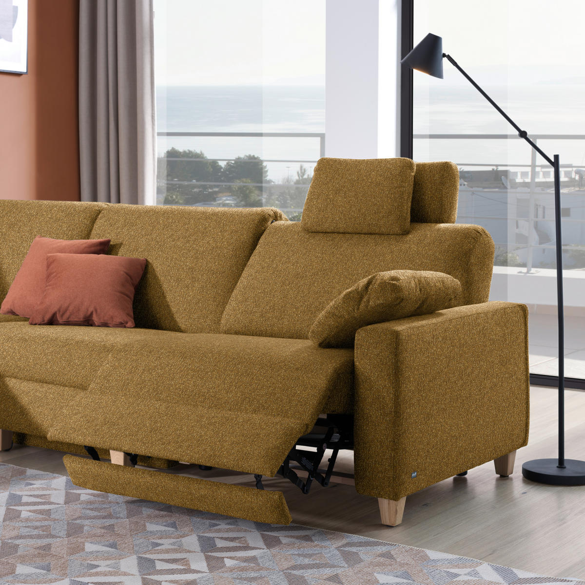 ECKSOFA  in Mikrovelours Senfgelb  203/261 cm  - Eichefarben/Senfgelb, KONVENTIONELL, Holz/Textil (203/261cm) - Sedda