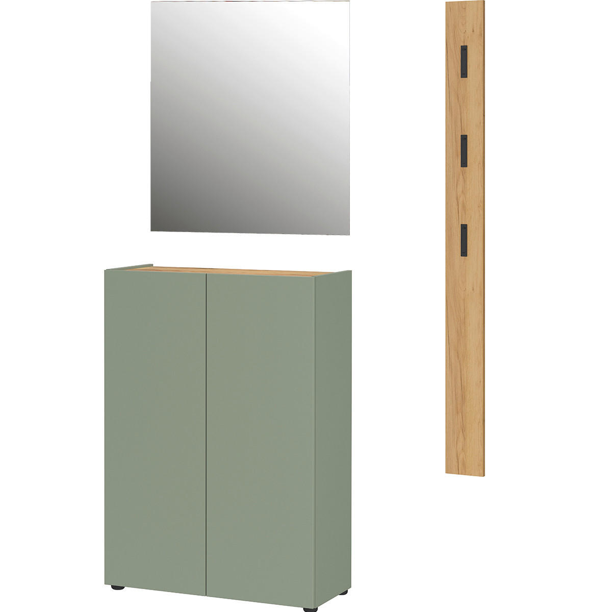 GARDEROBE 3-teilig  in 104/200/33 cm  - Eichefarben/Grün, Design, Glas/Holzwerkstoff (104/200/33cm) - Germania