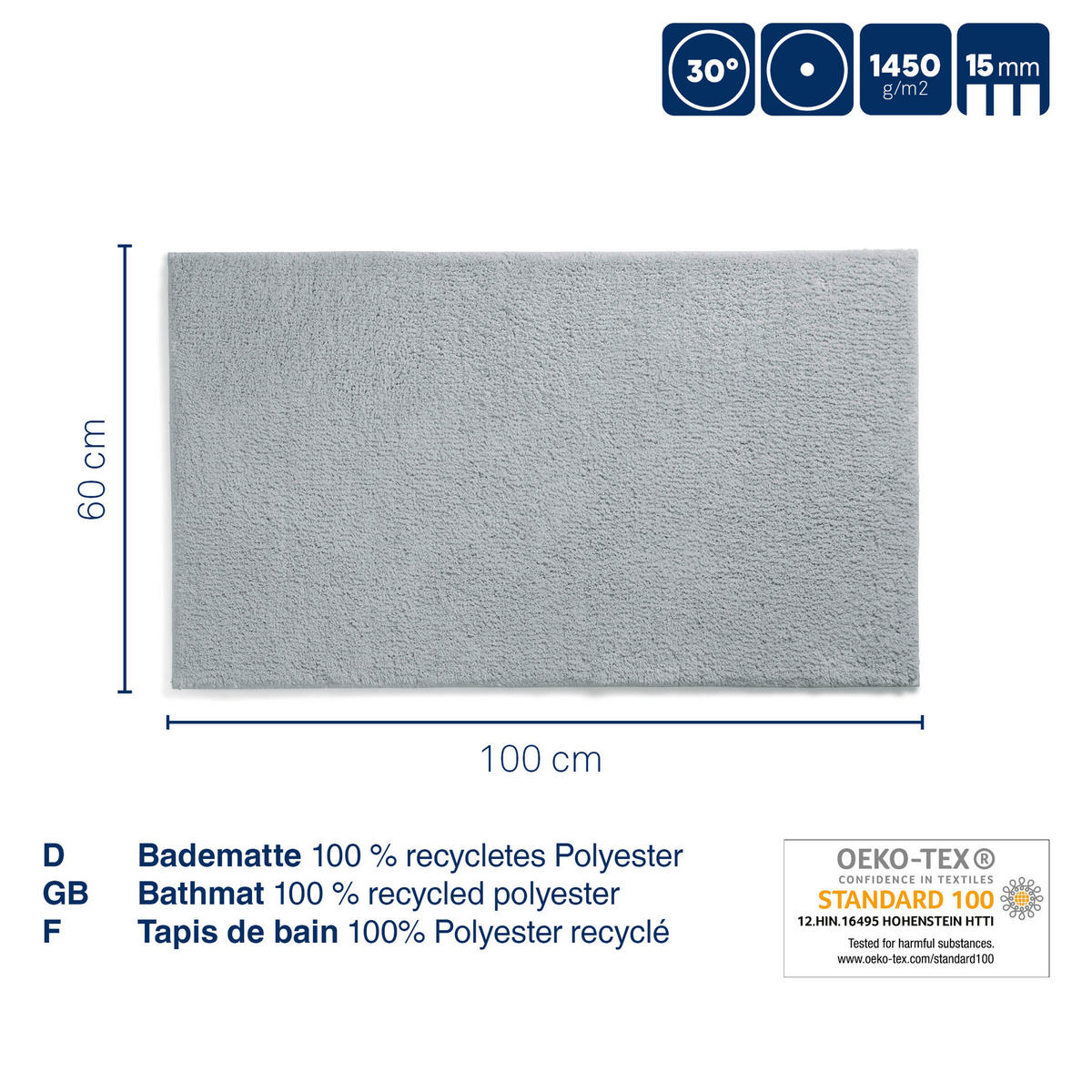 BADEMATTE Maja Grau 100/60 cm  - Grau, Basics, Textil (100/60cm) - Kela