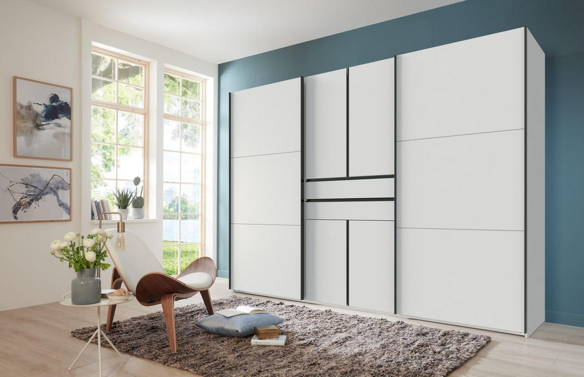 ORMAR - VISEĆA KLIZNA VRATA bela  300/216/65 cm  - bela/crna, Dizajnerski, metal/pločasti materijal (300/216/65cm) - Stylife