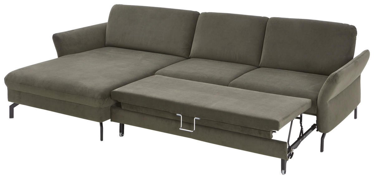 ECKSOFA in Velours Olivgrün  - Schwarz/Olivgrün, Design, Textil/Metall (179/306cm) - Beldomo System