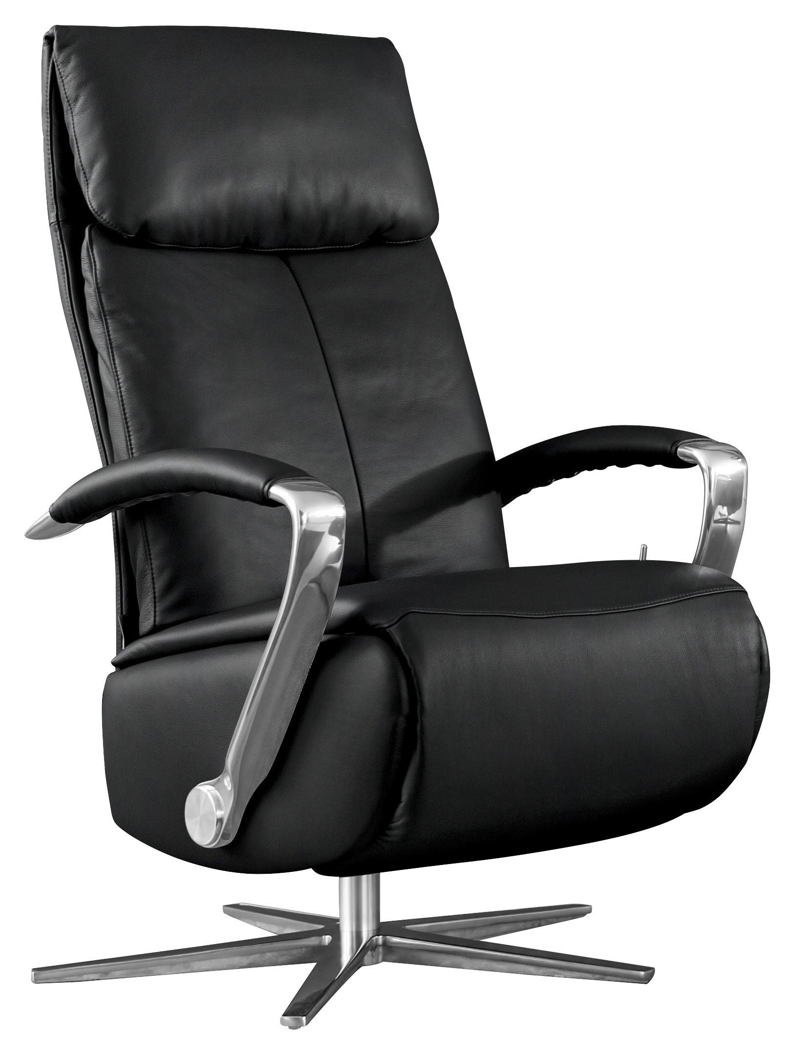 RELAXSESSEL Echtleder Fußteilverstellung, Rücken echt, Kopfteilverstellung    - Chromfarben/Schwarz, Design, Leder/Metall (68/113/80cm) - Chilliano