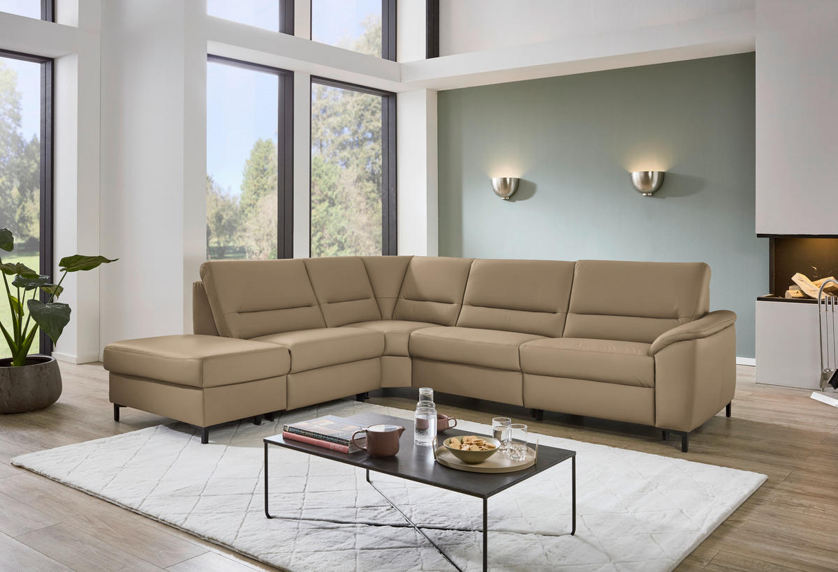 ECKSOFA  in Echtleder Cappuccino  249/290 cm  - Schwarz/Cappuccino, KONVENTIONELL, Leder/Metall (249/290cm) - Beldomo Premium