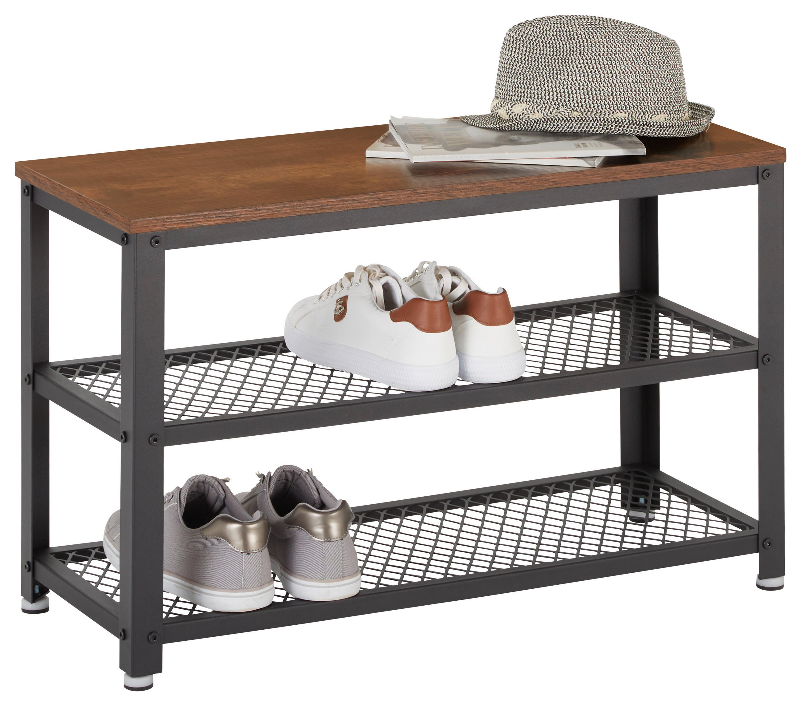 SCHUHREGAL Naturfarben, Schwarz - Schwarz/Naturfarben, Trend, Holzwerkstoff/Metall (73/45/30cm) - Carryhome