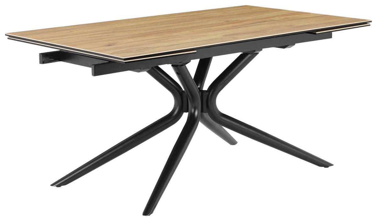 ESSTISCH 160-240/90/76 cm  Metall, Glas, Keramik ausziehbar rechteckig Schwarz, Teakfarben  - Schwarz/Teakfarben, MODERN, Glas/Keramik (160-240/90/76cm) - P & B