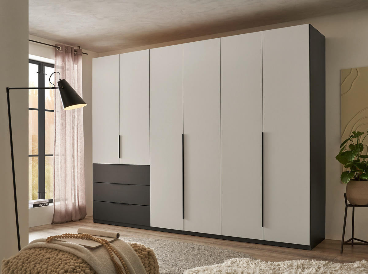 DREHTÜRENSCHRANK 300/225,5/60 cm 6-türig Graphitfarben, Hellgrau  - Hellgrau/Schwarz, MODERN, Holzwerkstoff/Kunststoff (300/225,5/60cm) - MID.YOU