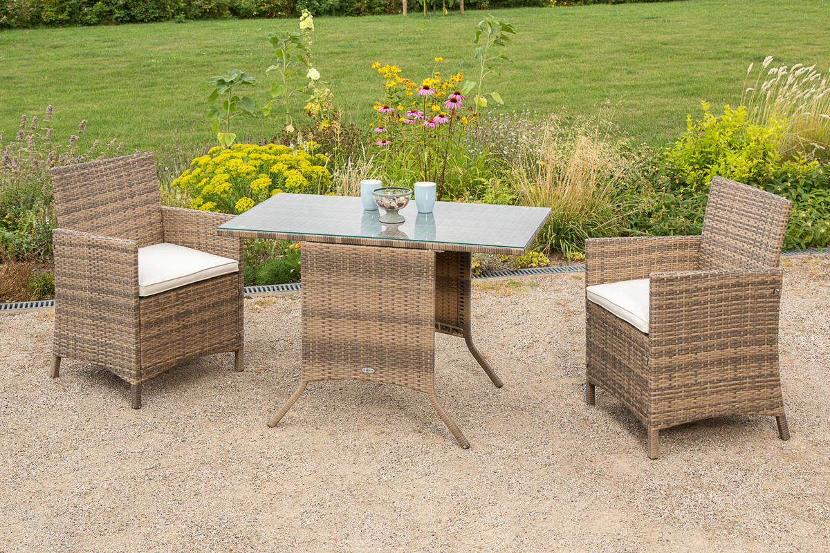 GARTENSET 3-teilig Stahl 3-teilig  - Beige/Naturfarben, MODERN, Glas/Kunststoff - Gardenson