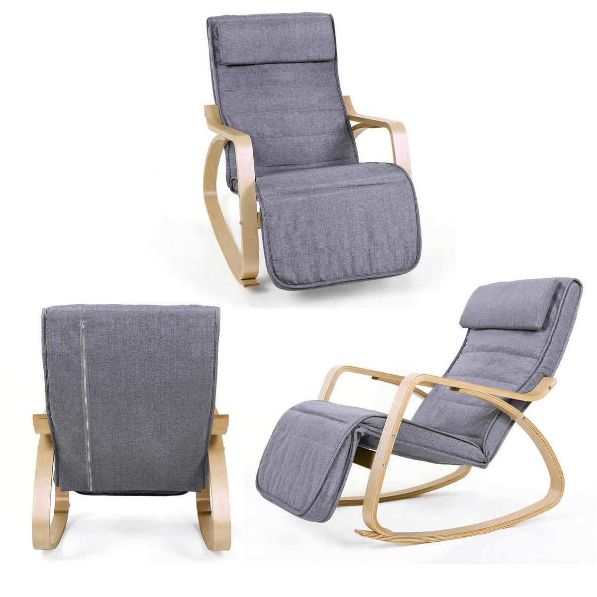RELAXSESSEL Flachgewebe Nackenstütze, Relaxfunktion    - Birkefarben/Grau, Basics, Holz/Textil (121,5/84/67cm) - Boxxx