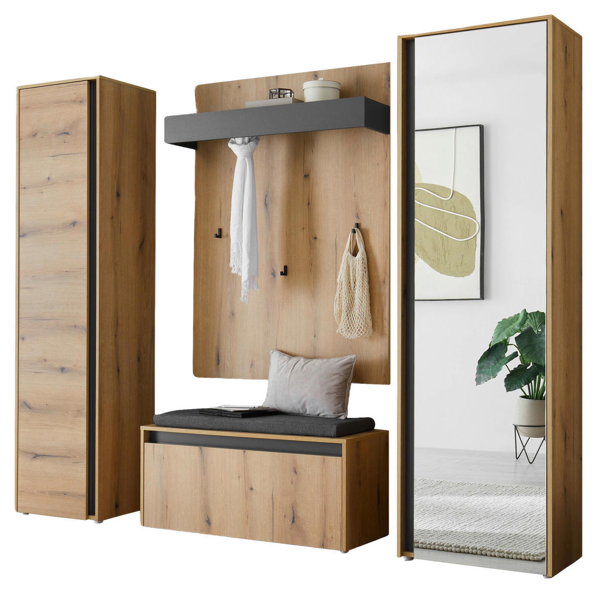 GARDEROBE 5-teilig  in 230/200/40 cm  - Eichefarben/Anthrazit, Design, Glas/Holzwerkstoff (230/200/40cm) - Modante