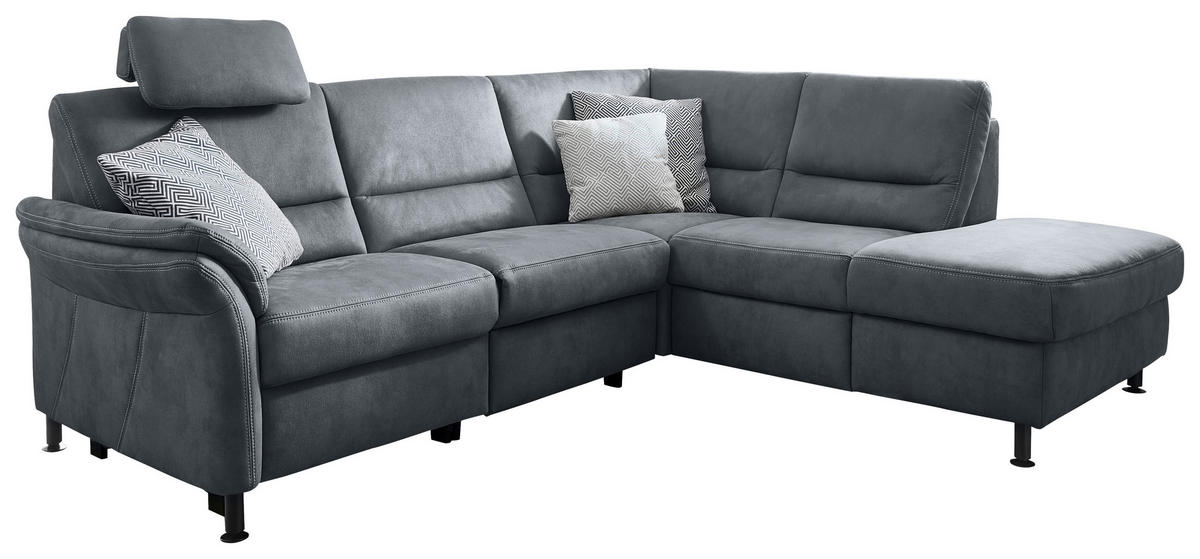 ECKSOFA in Flachgewebe Blau  - Blau/Schwarz, Modern, Textil/Metall (227/203cm) - Beldomo System