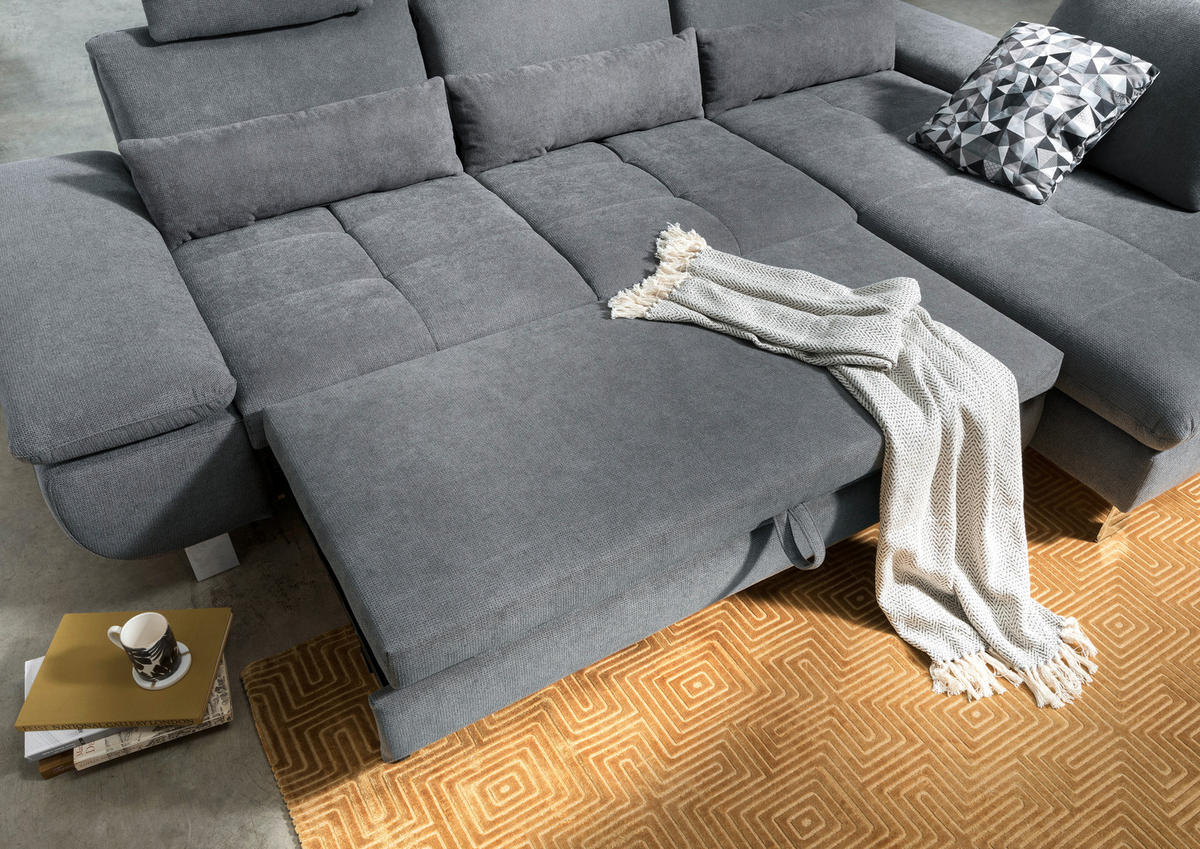 ECKSOFA Hellblau Webstoff  - Chromfarben/Hellblau, Design, Textil/Metall (310/203cm) - Xora