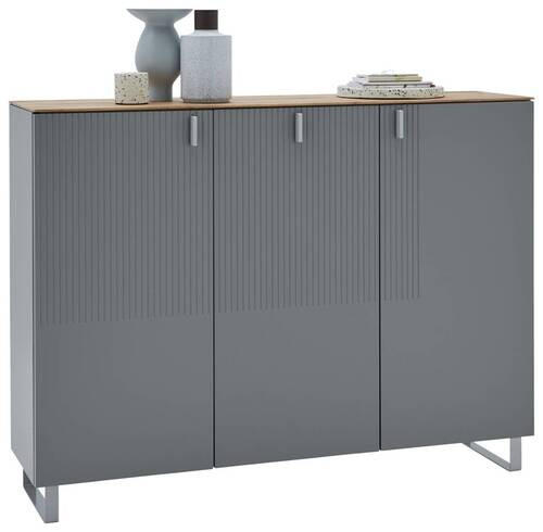 SCHUHSCHRANK Eiche furniert Grau, Eichefarben - Eichefarben/Alufarben, Design, Holz/Holzwerkstoff (139/104/36cm) - Dieter Knoll