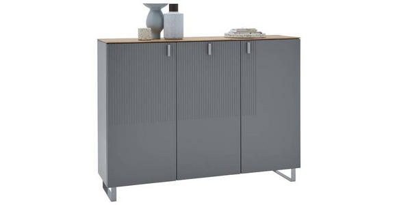 SCHUHSCHRANK Eiche furniert Grau, Eichefarben  - Eichefarben/Alufarben, Design, Holz/Holzwerkstoff (139/104/36cm) - Dieter Knoll