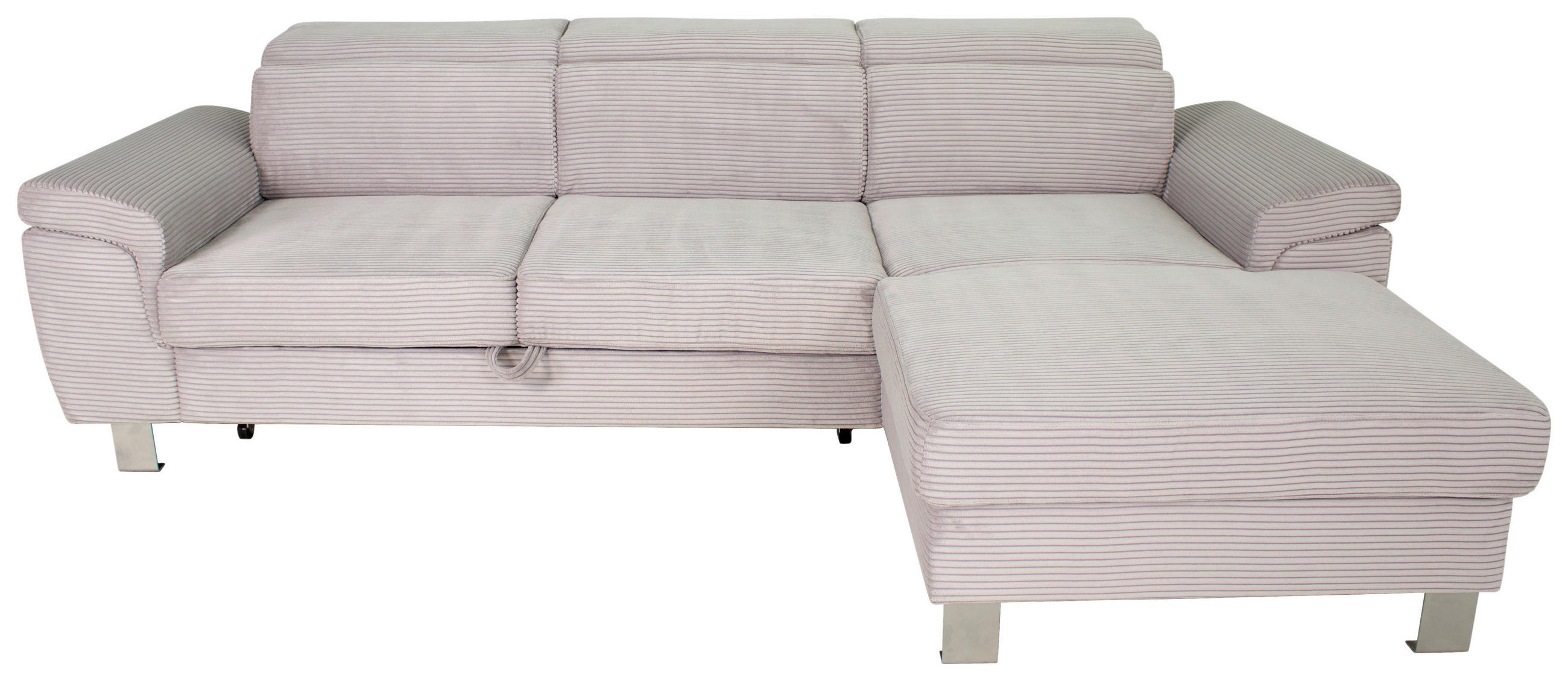 ECKSOFA inkl. Funktionen Hellgrau Cord  - Silberfarben/Hellgrau, Design, Textil/Metall (250/167cm) - Xora