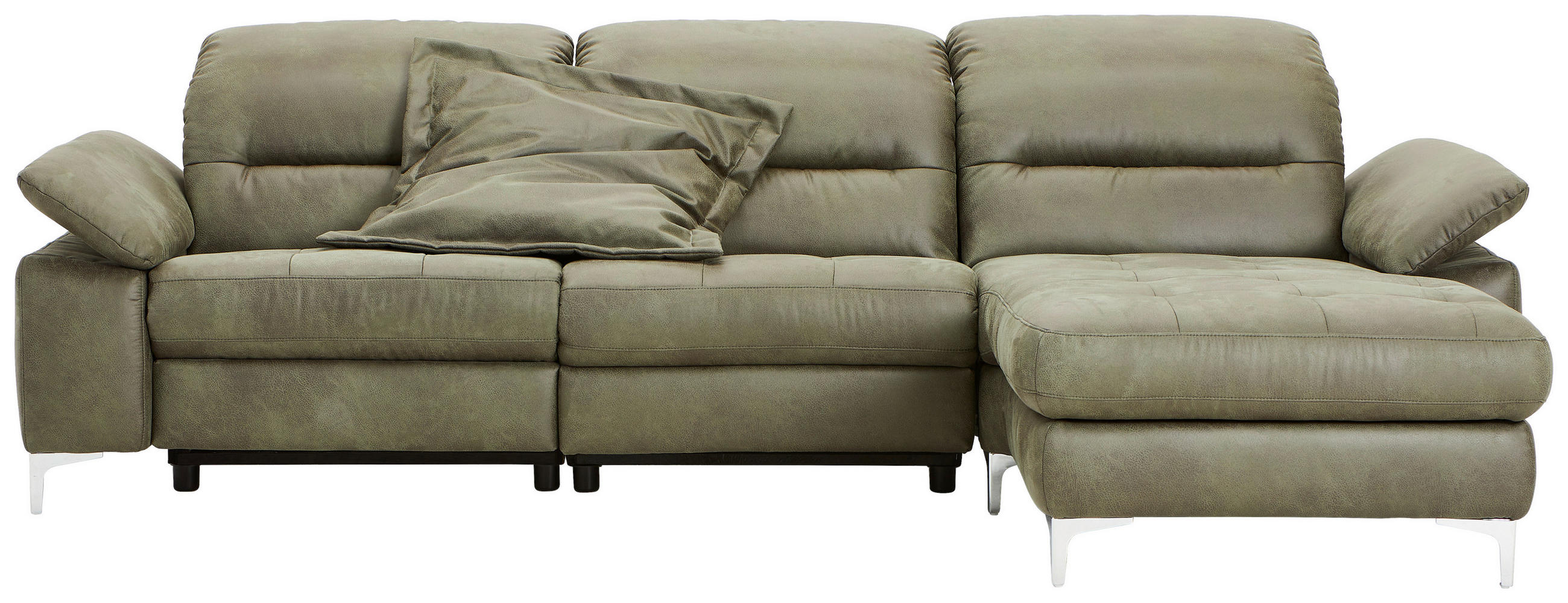 ECKSOFA Olivgrün Mikrofaser  - Chromfarben/Olivgrün, Design, Textil/Metall (280/184cm) - Pure Home Comfort