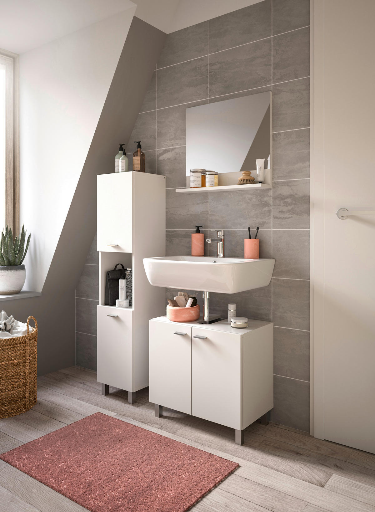 KOUPELNA bílá  - bílá/barvy stříbra, Moderní, kompozitní dřevo/plast (87cm) - MID.YOU