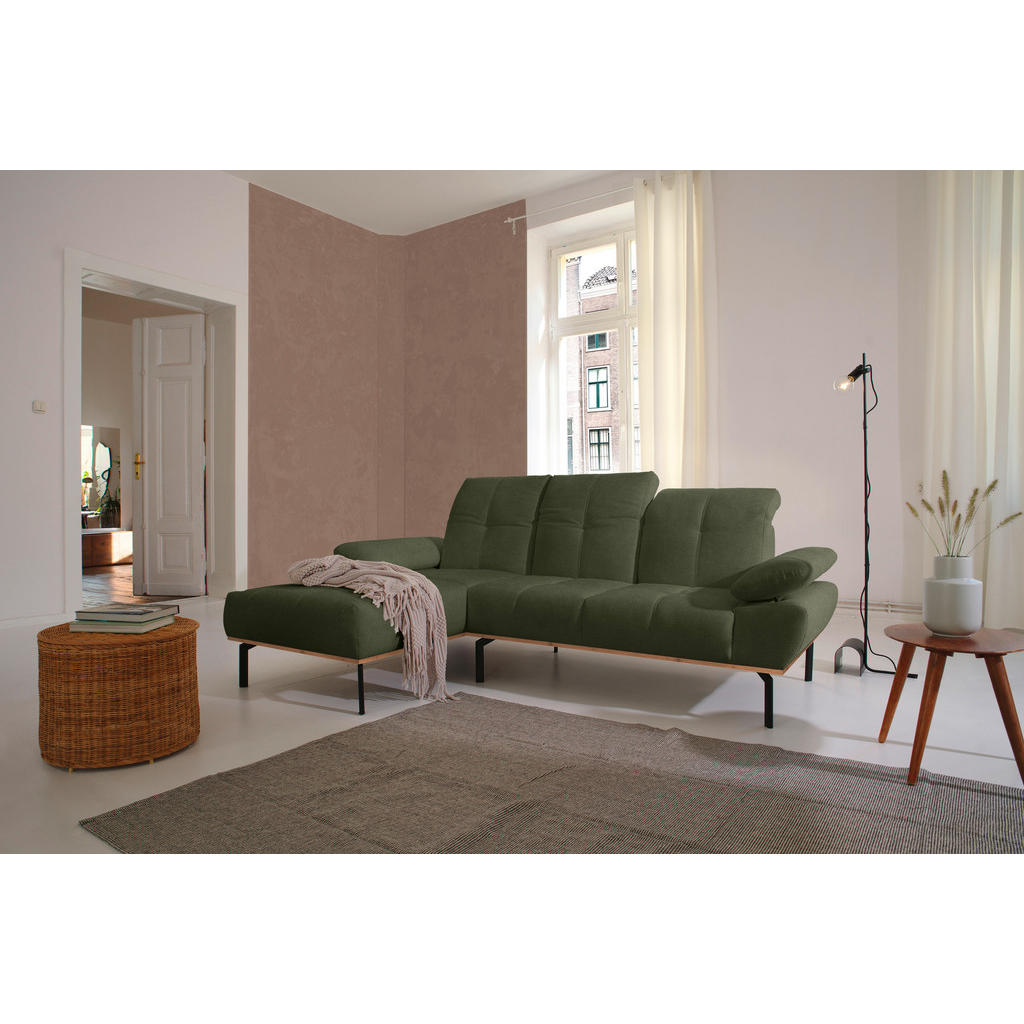 Thumbnail - Mid.you Ecksofa, Grün, Textil, Uni, 3-Sitzer, L-Form, 242x170 cm, Made in EU, FSC Mix, seitenverkehrt erhältlich, Rücken...