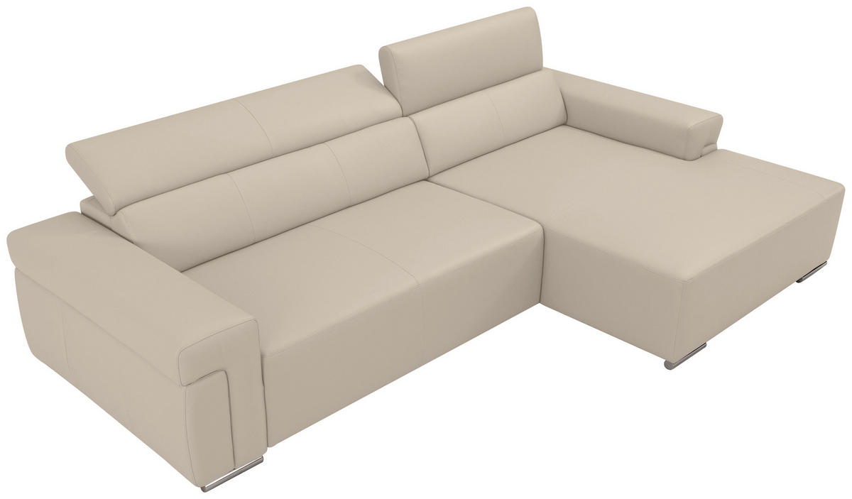 Ecksofa inkl. Funktion DUA Beigebraun Echtleder  - Chromfarben/Beigebraun, Design, Leder/Metall (293/170cm) - Novel
