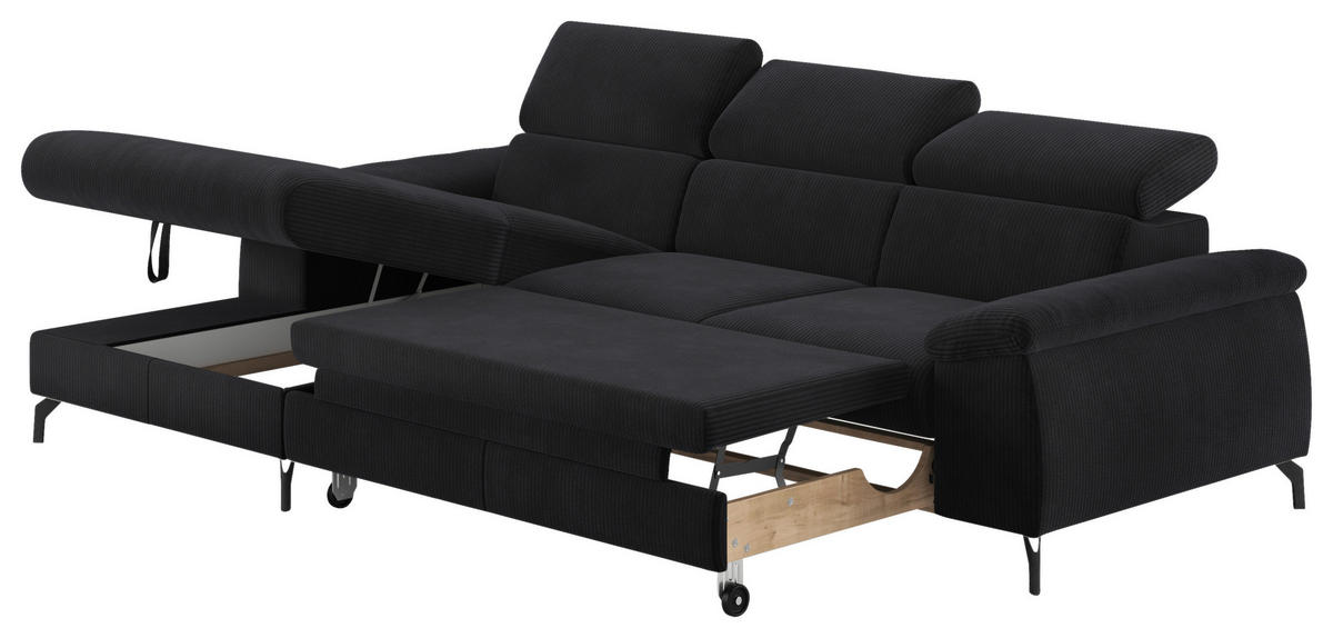 ECKSOFA in Cord Schwarz  - Schwarz, Design, Textil/Metall (166/244cm) - Livetastic