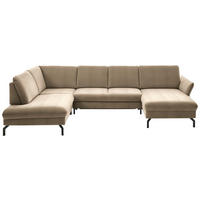 WOHNLANDSCHAFT in Velours Sandfarben  - Sandfarben/Schwarz, Design, Textil/Metall (220/335/179cm) - Beldomo System