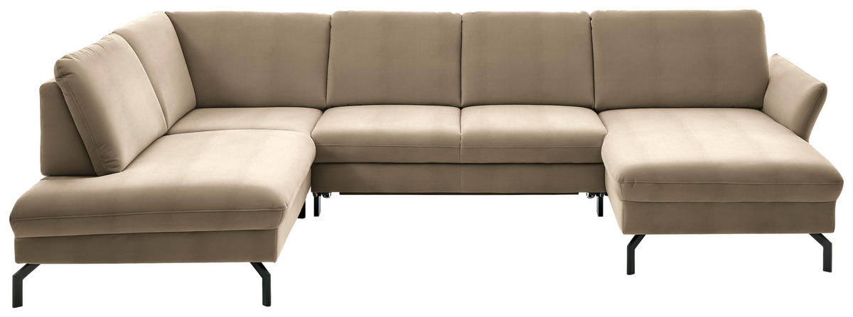 WOHNLANDSCHAFT in Velours Sandfarben  - Sandfarben/Schwarz, Design, Textil/Metall (220/335/179cm) - Beldomo System