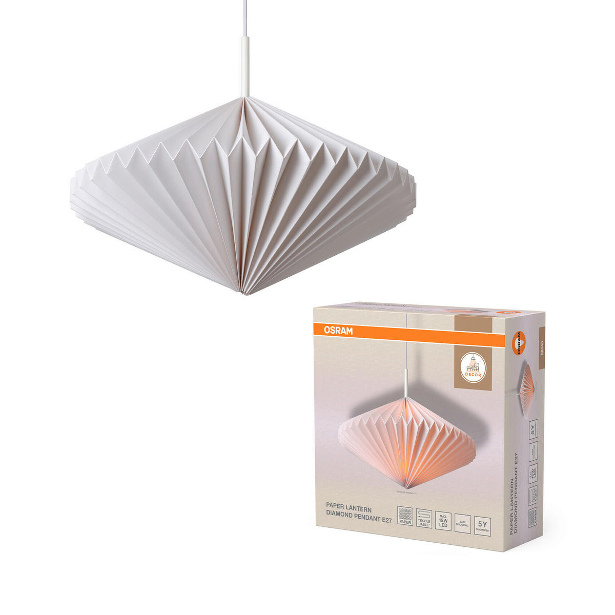 HÄNGELEUCHTE 45/140 cm  - Weiß, Basics, Papier/Metall (45/140cm) - Osram