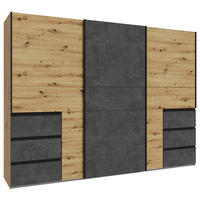 SCHWEBETÜRENSCHRANK in Dunkelgrau, Eiche Artisan  - Dunkelgrau/Alufarben, Konventionell, Holzwerkstoff/Metall (270/200/61cm) - Carryhome