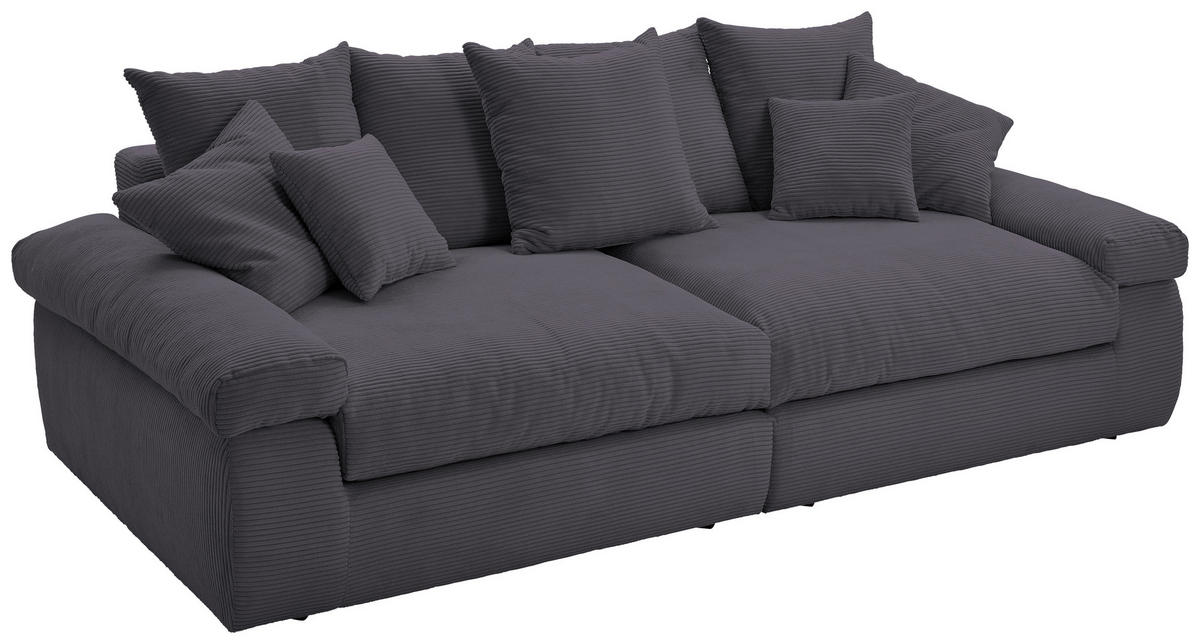 BIGSOFA in Cord Dunkelgrau  - Dunkelgrau/Schwarz, Design, Kunststoff/Textil (260/90/140cm) - Ambia Home