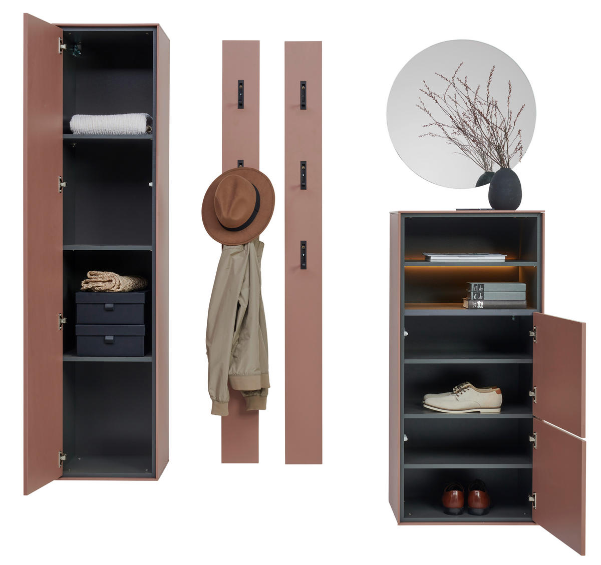 GARDEROBE 5-teilig  in 172/200/41 cm  - Graphitfarben/Braun, Design, Glas/Holzwerkstoff (172/200/41cm) - Voleo