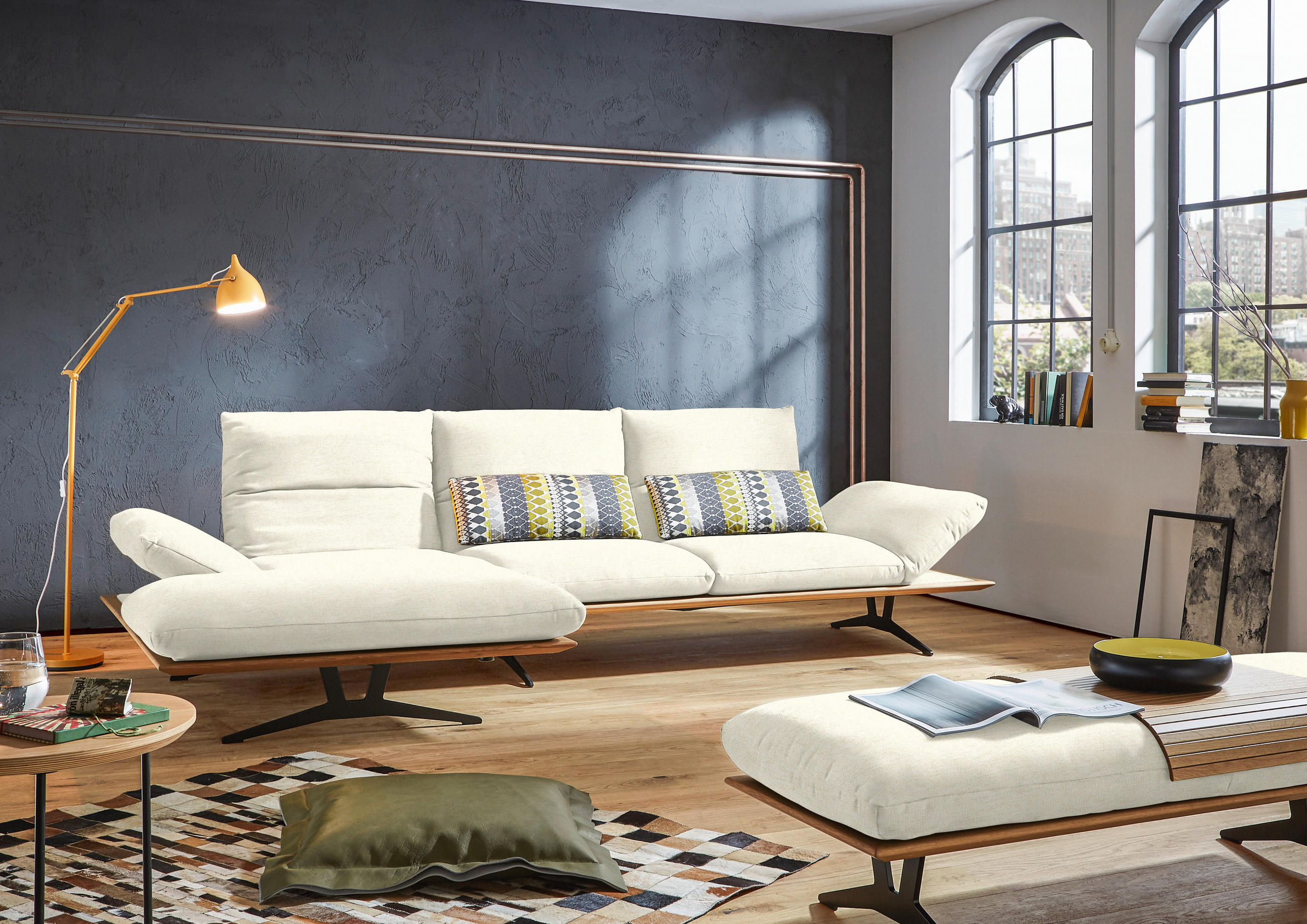 ECKSOFA in Flachgewebe Creme  159/314 cm  - Creme/Schwarz, Design, Holz/Textil (159/314cm) - Dieter Knoll