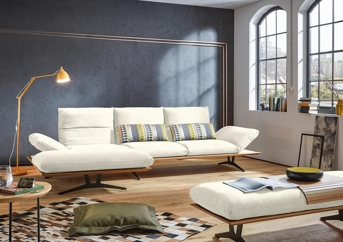 ECKSOFA in Flachgewebe Creme  159/314 cm  - Creme/Schwarz, Design, Holz/Textil (159/314cm) - Dieter Knoll