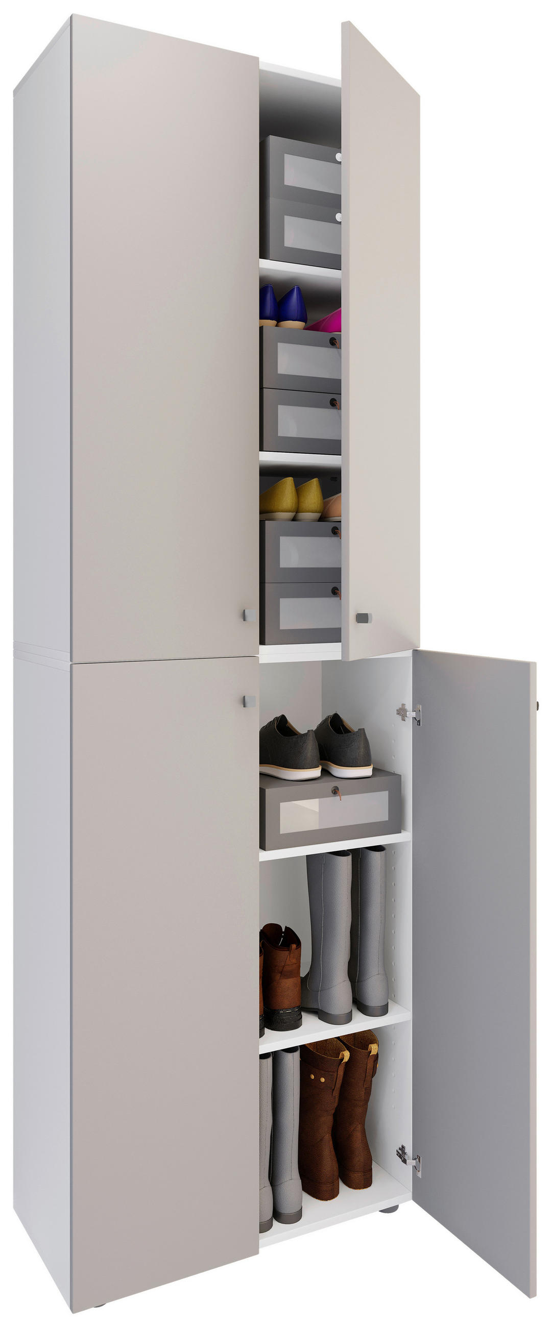 SCHUHSCHRANK Grau, Weiß  - Silberfarben/Schwarz, Design, Holzwerkstoff/Kunststoff (70/220/40cm) - MID.YOU