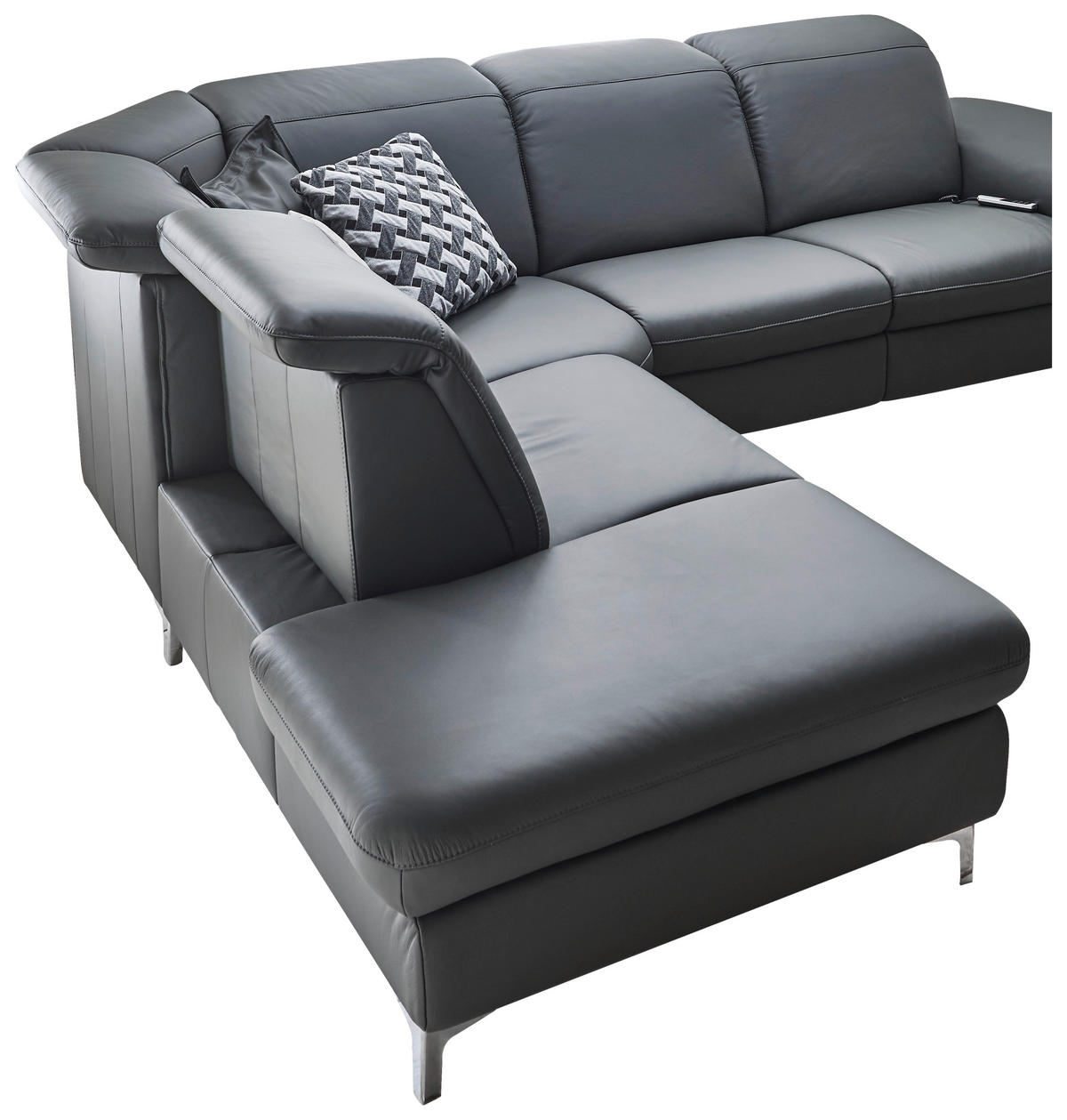 ECKSOFA Anthrazit Echtleder  - Chromfarben/Anthrazit, KONVENTIONELL, Leder/Metall (242/289cm) - Cantus