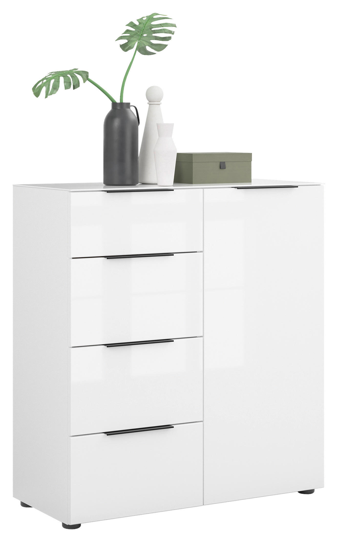 KOMMODE Style in 90/99/40 cm - Weiß Hochglanz/Schwarz, Basics, Glas/Holzwerkstoff (90/99/40cm)