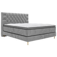 BOXSPRINGBETT 180/200 cm,  in Hellgrau, Matratze, gepolstertes Kopfteil, Topper,  - Goldfarben/Hellgrau, Design, Textil/Metall (180/200cm) - Boxxx